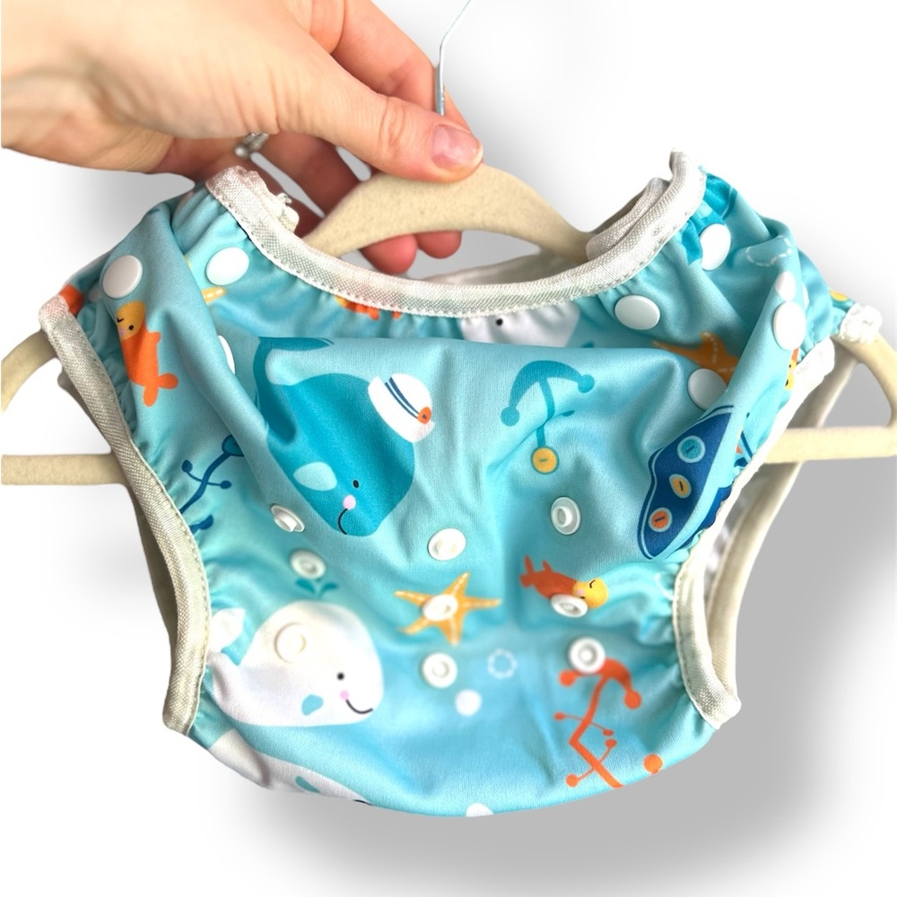 VGUC AlvaBaby Teal Blue Ocean-Themed Swim Diaper or Diaper Cover (Baby O/S)